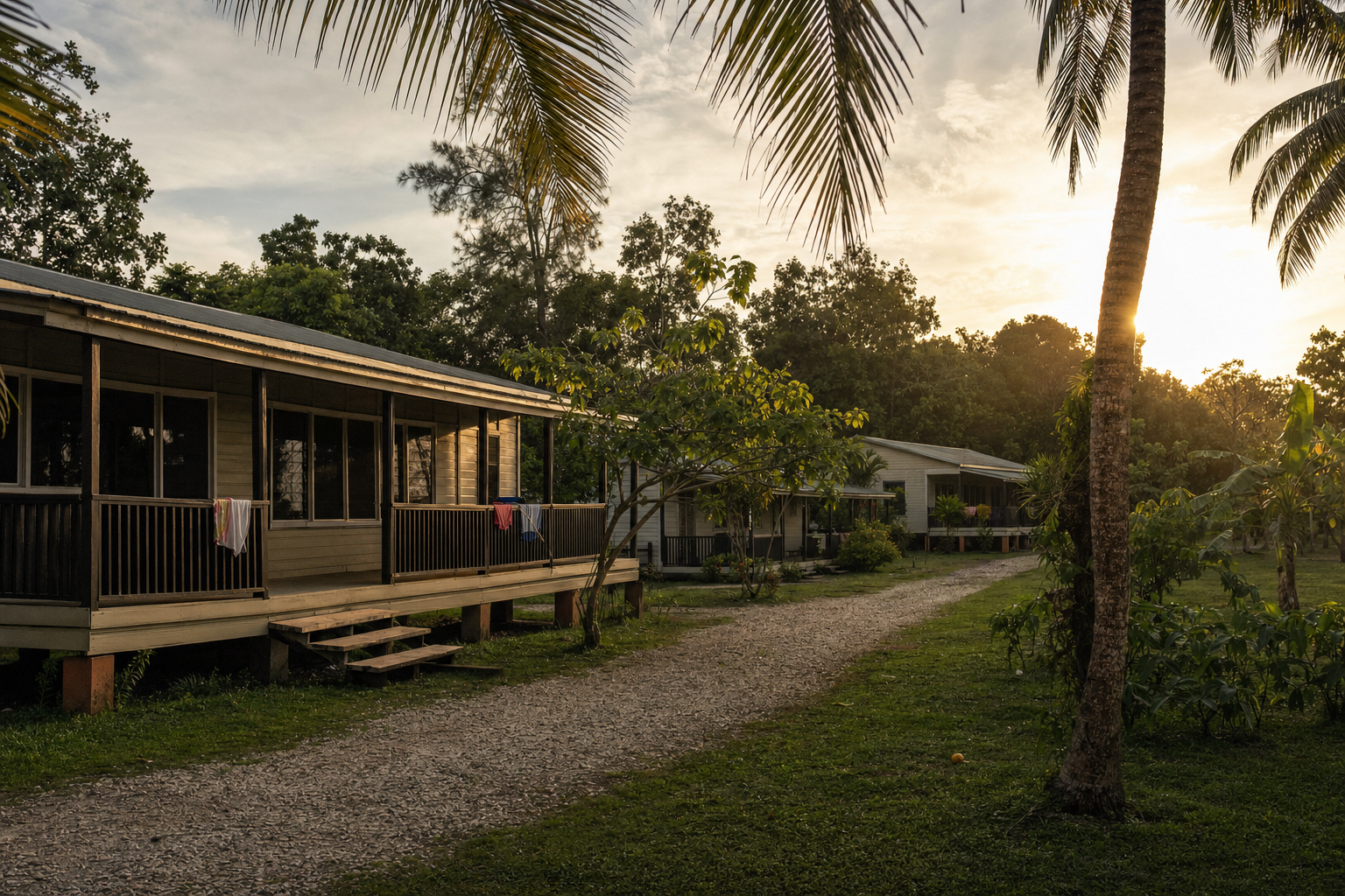 A quiet campground with simple dormitory-style cabins used for mission retreats