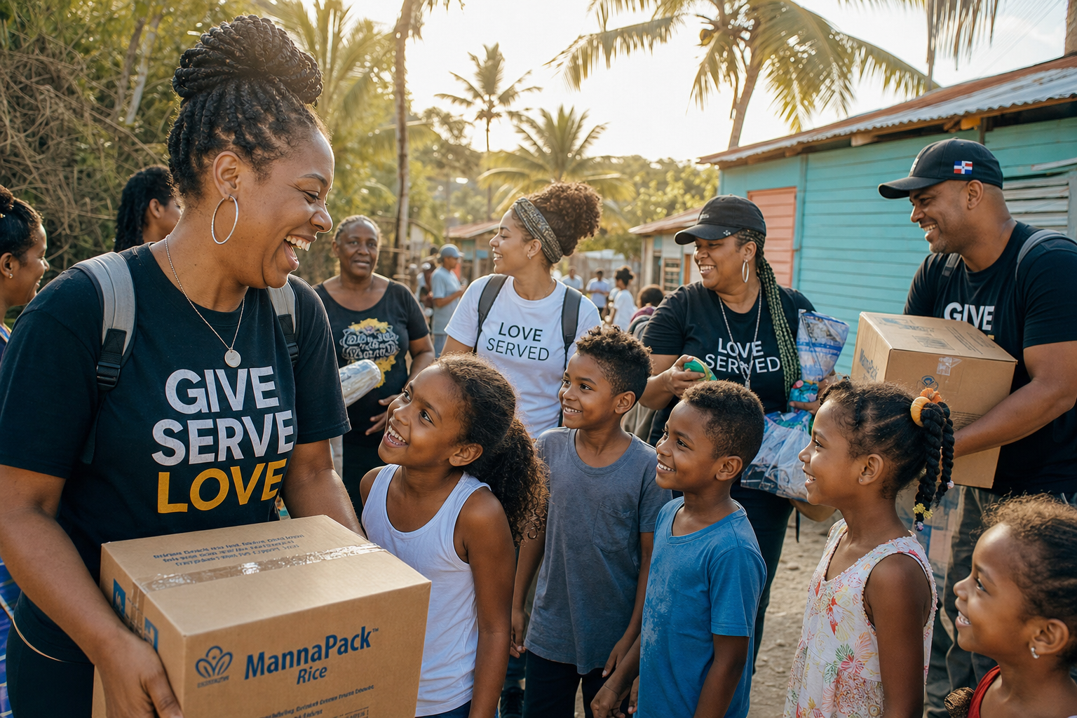 A mission team serving Dominican families and children together